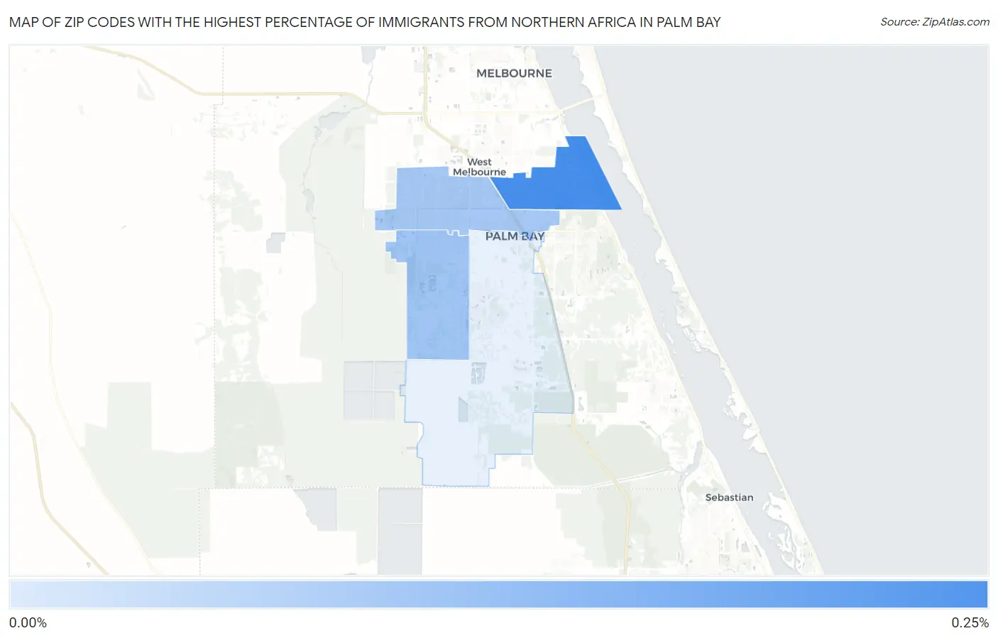 Zip Codes with the Highest Percentage of Immigrants from Northern Africa in Palm Bay Map