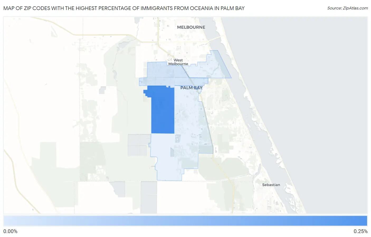 Zip Codes with the Highest Percentage of Immigrants from Oceania in Palm Bay Map