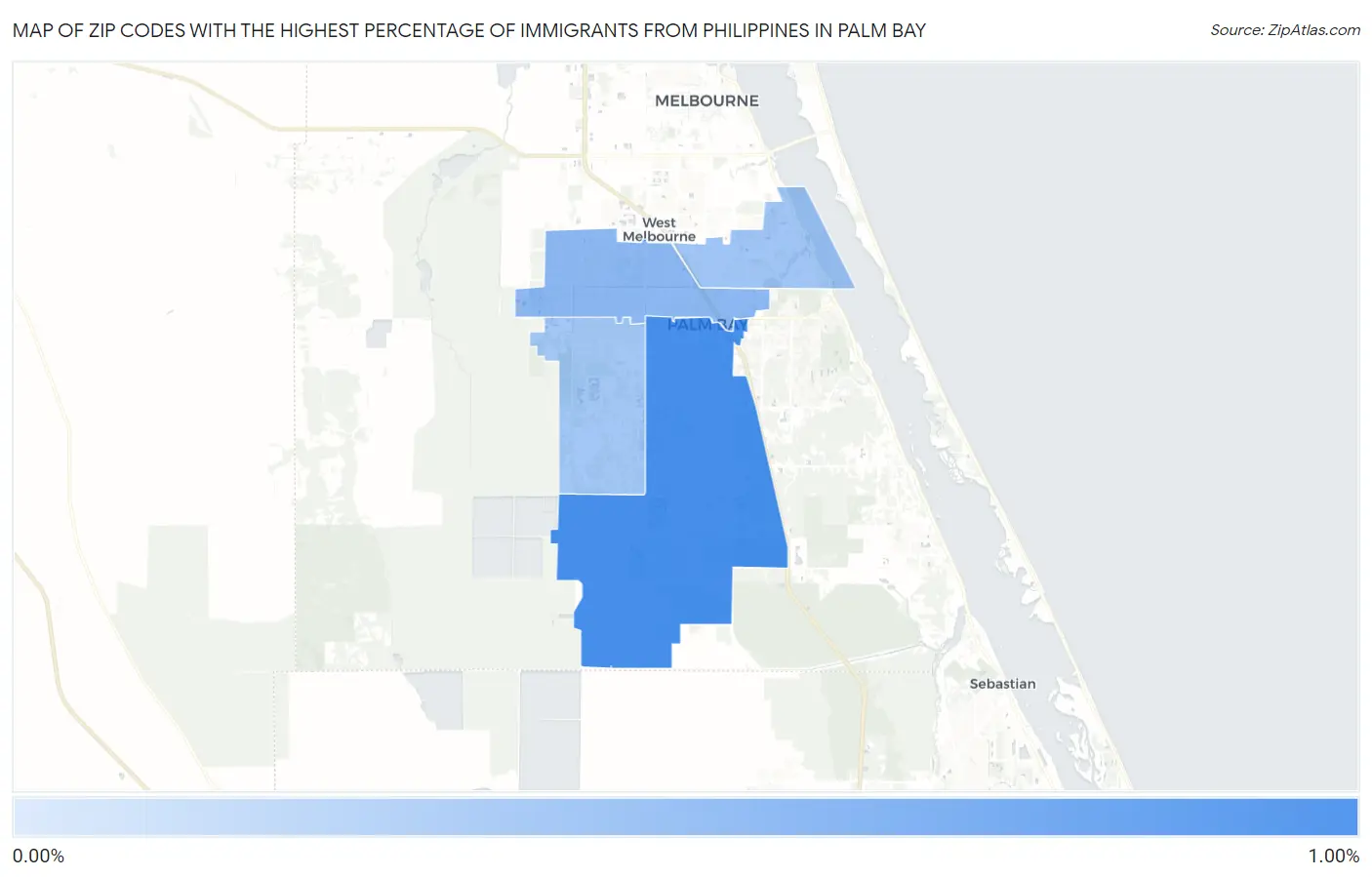 Zip Codes with the Highest Percentage of Immigrants from Philippines in Palm Bay Map