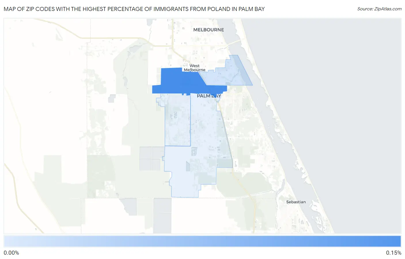 Zip Codes with the Highest Percentage of Immigrants from Poland in Palm Bay Map