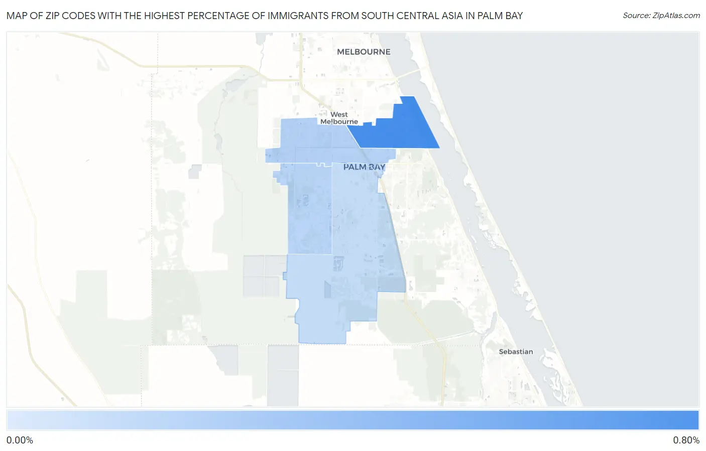Zip Codes with the Highest Percentage of Immigrants from South Central Asia in Palm Bay Map