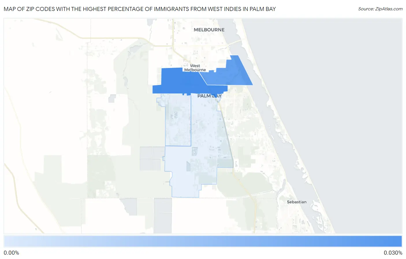 Zip Codes with the Highest Percentage of Immigrants from West Indies in Palm Bay Map