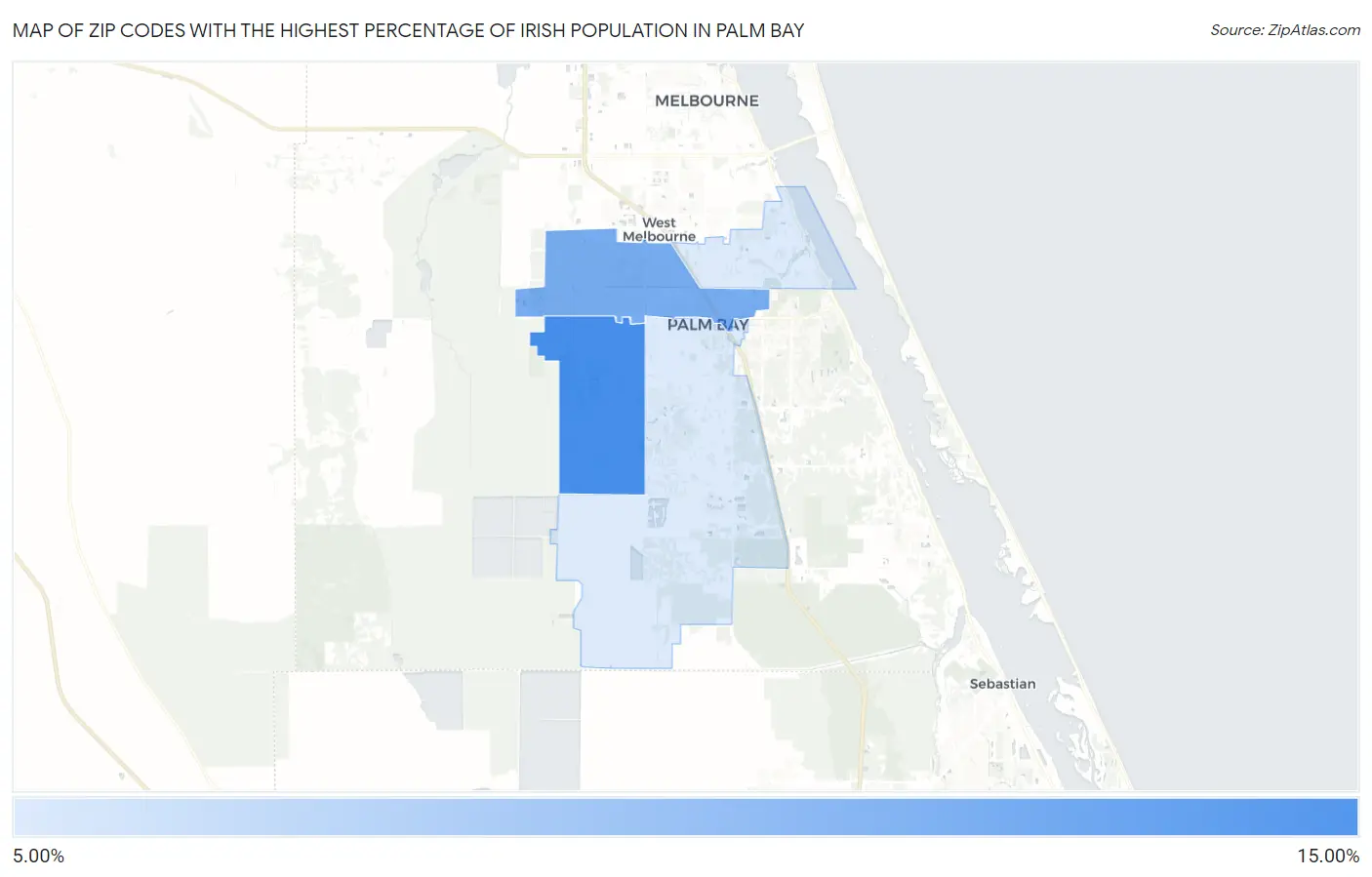 Zip Codes with the Highest Percentage of Irish Population in Palm Bay Map