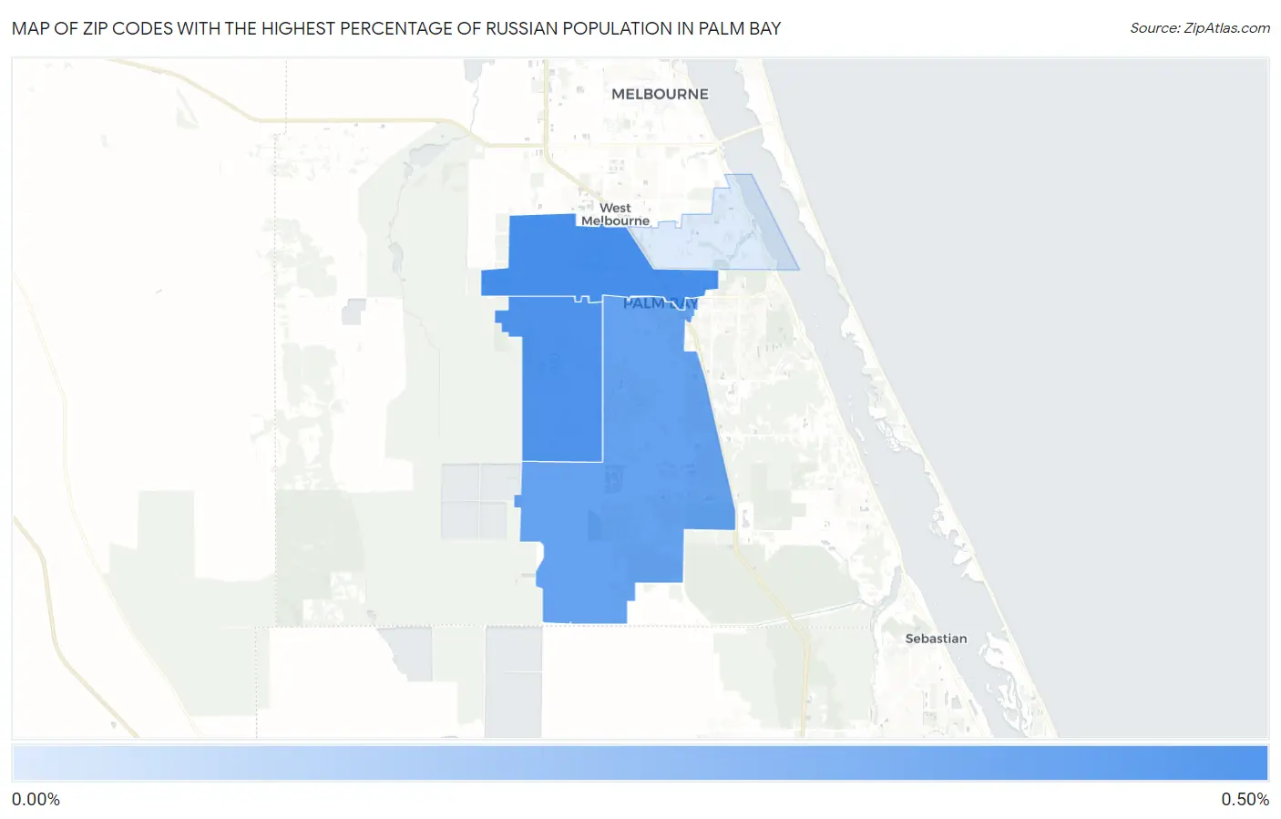 Zip Codes with the Highest Percentage of Russian Population in Palm Bay Map