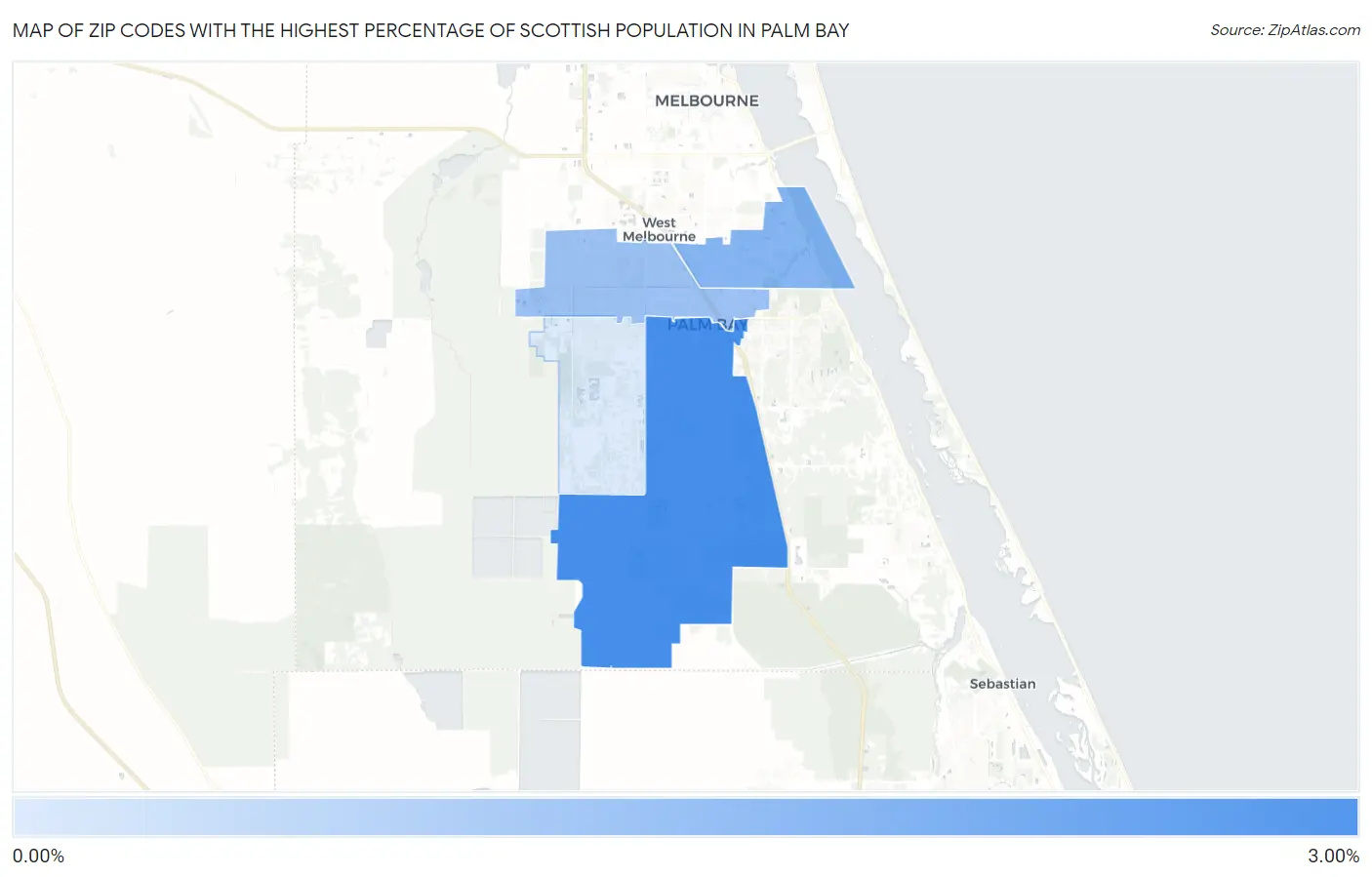 Zip Codes with the Highest Percentage of Scottish Population in Palm Bay Map