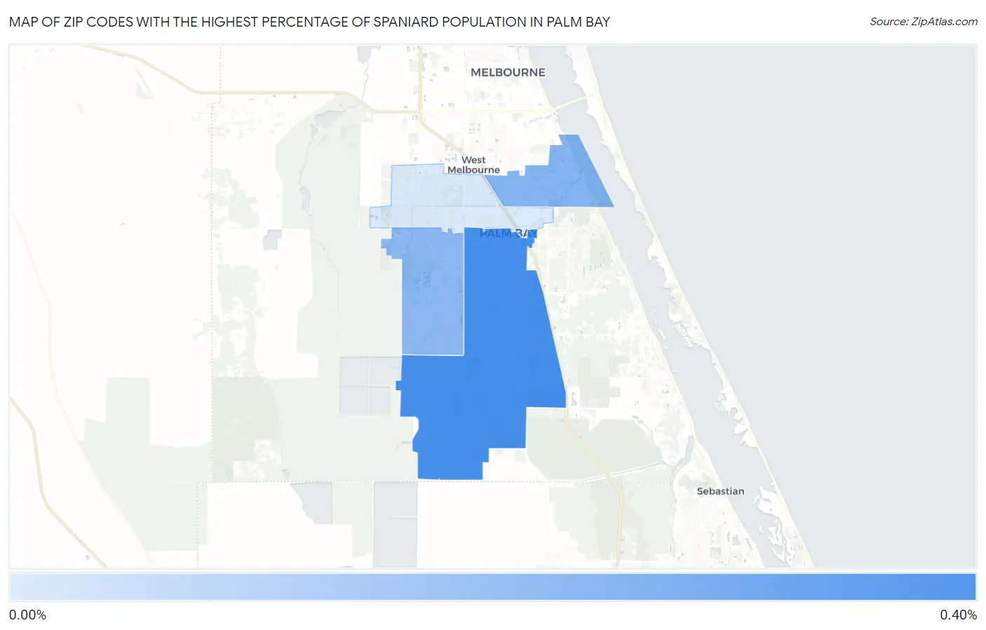 Zip Codes with the Highest Percentage of Spaniard Population in Palm Bay Map