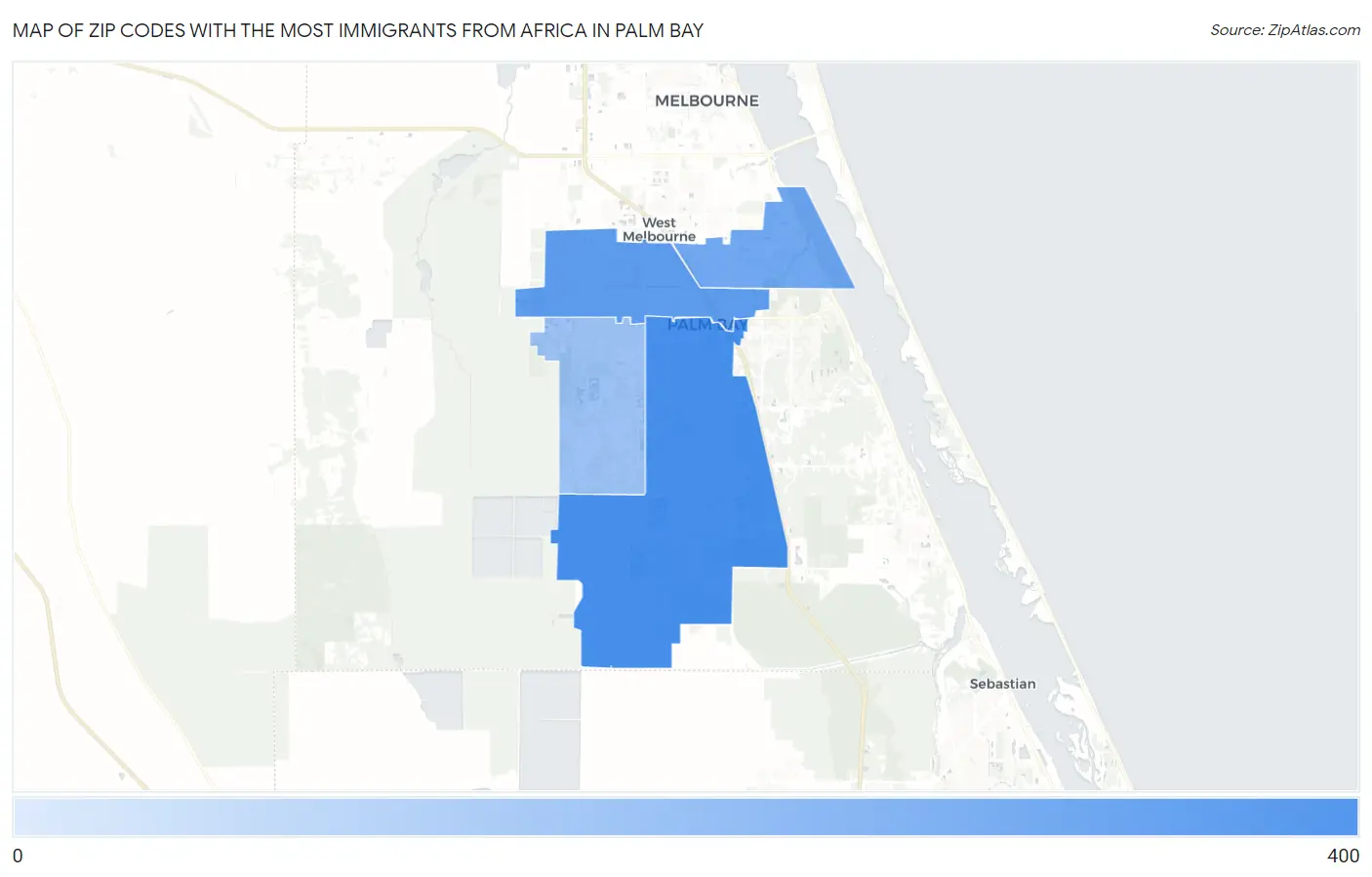 Zip Codes with the Most Immigrants from Africa in Palm Bay Map