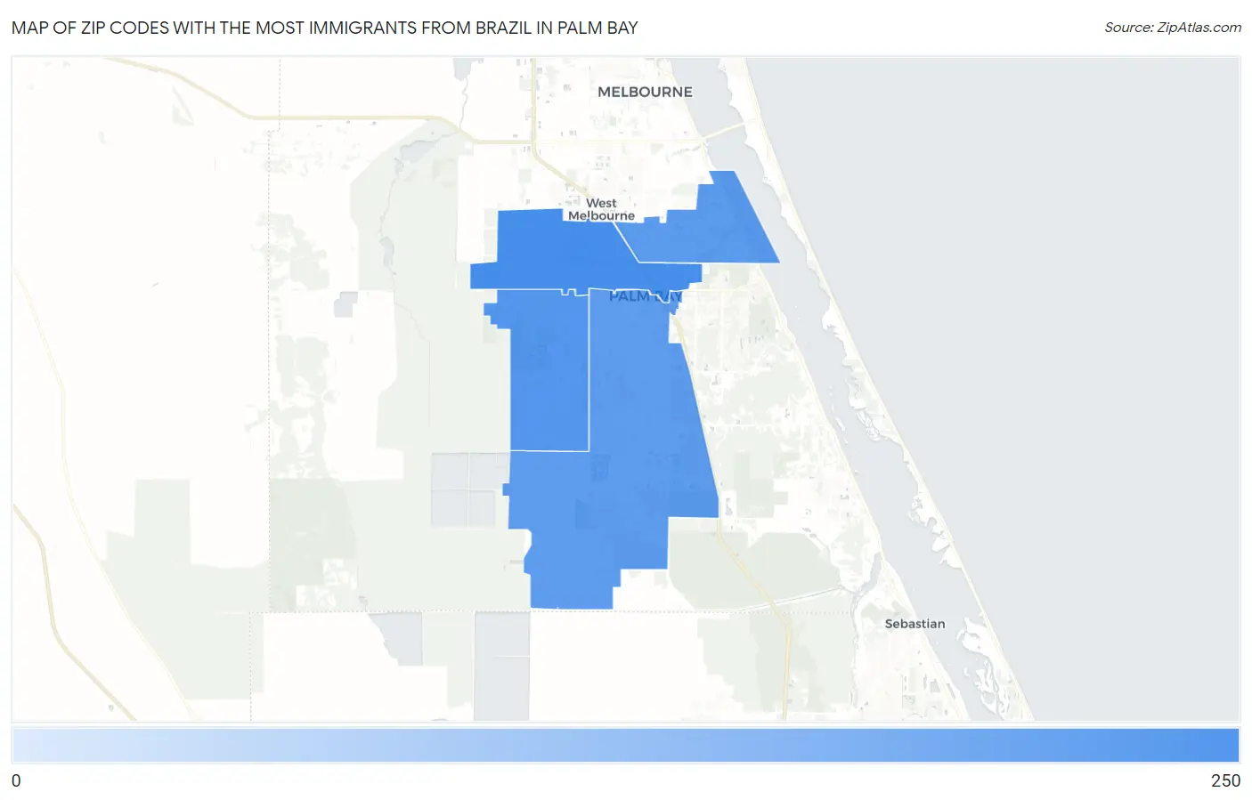 Zip Codes with the Most Immigrants from Brazil in Palm Bay Map