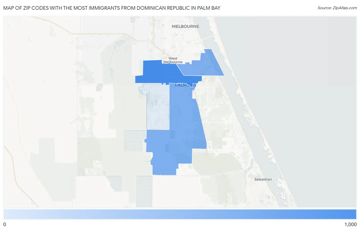 Zip Codes with the Most Immigrants from Dominican Republic in Palm Bay Map