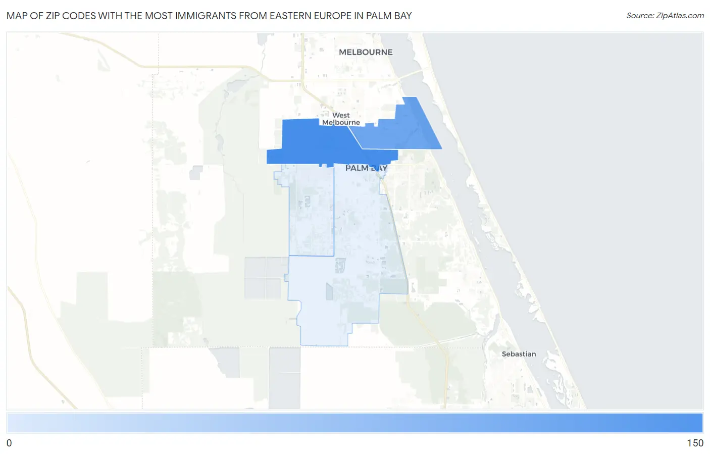 Zip Codes with the Most Immigrants from Eastern Europe in Palm Bay Map