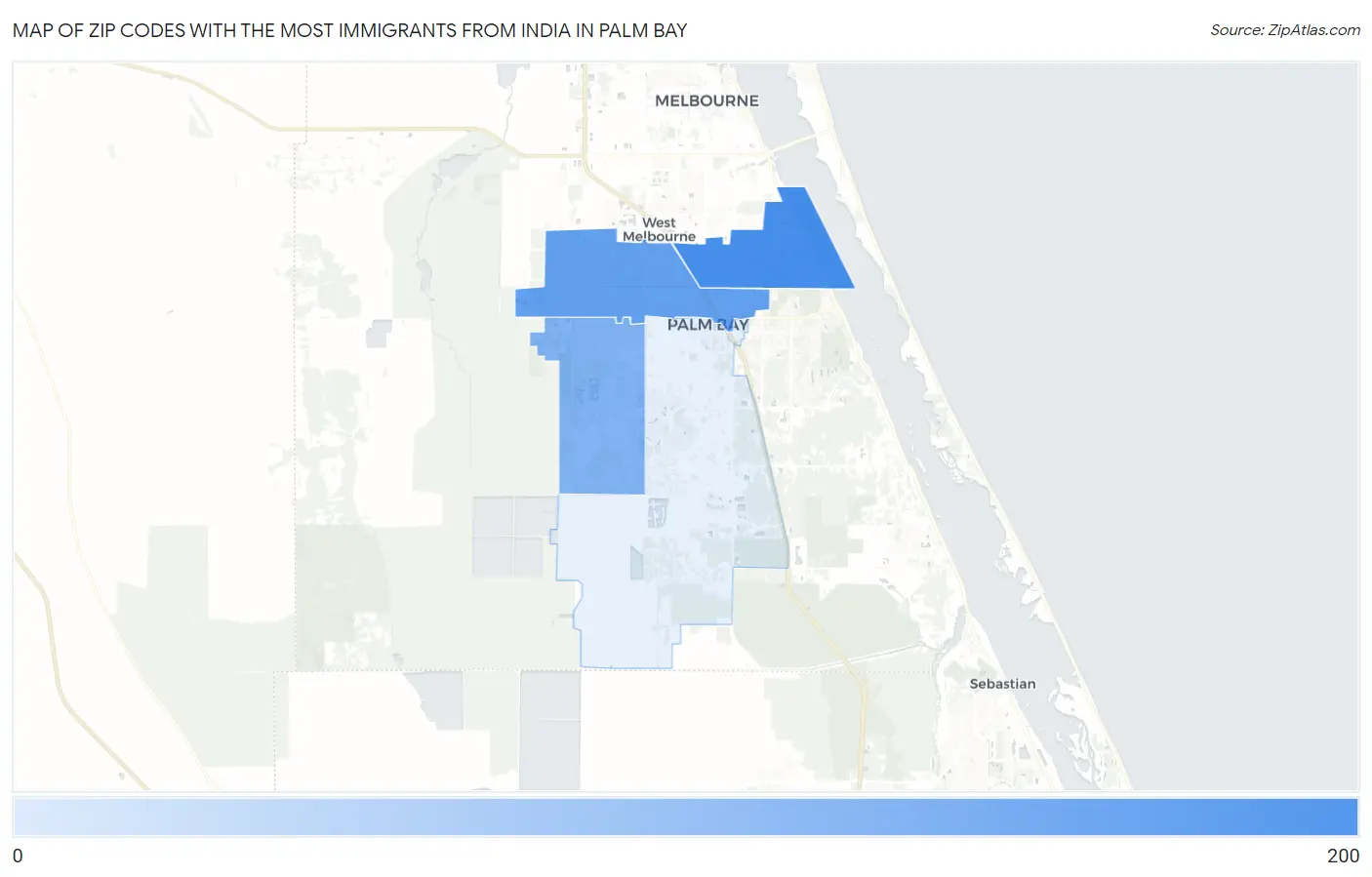 Zip Codes with the Most Immigrants from India in Palm Bay Map