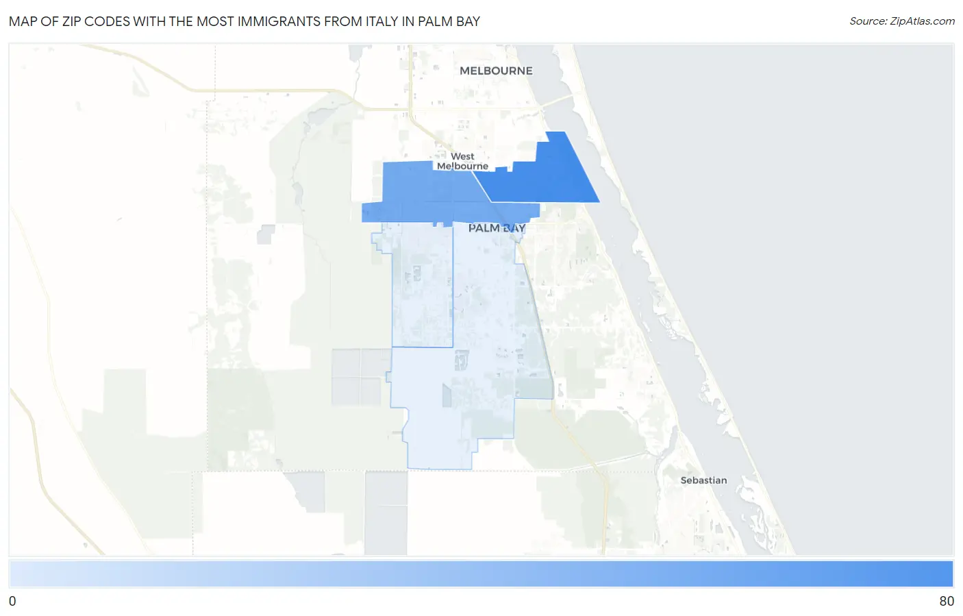 Zip Codes with the Most Immigrants from Italy in Palm Bay Map