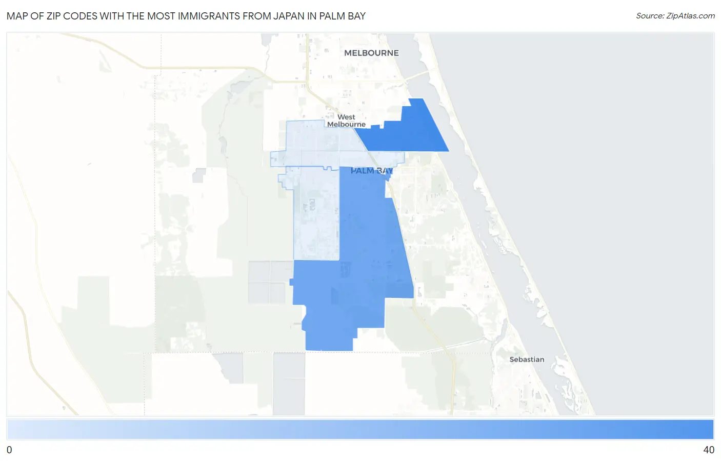 Zip Codes with the Most Immigrants from Japan in Palm Bay Map