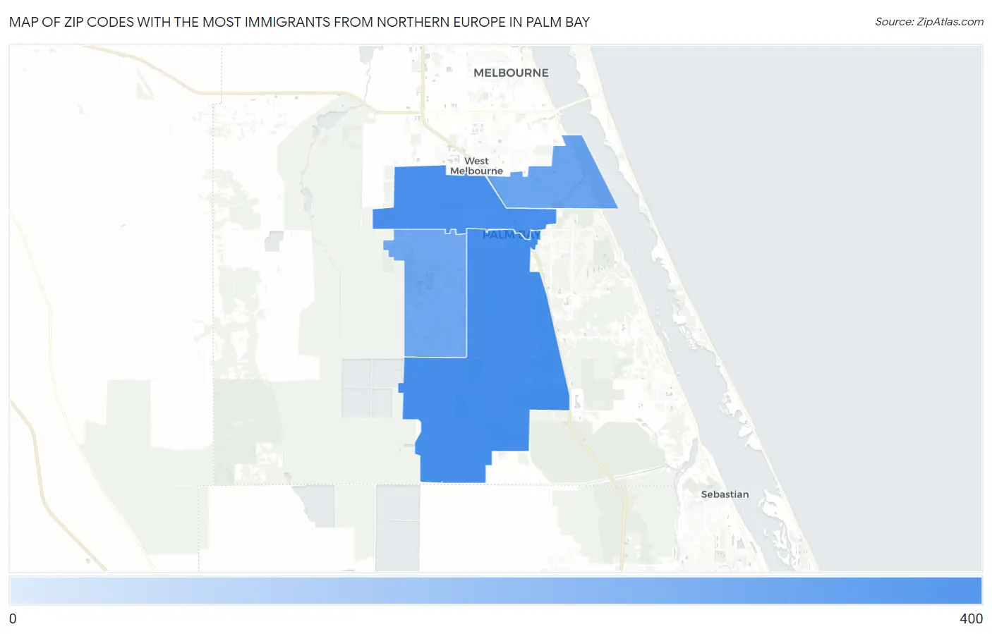 Zip Codes with the Most Immigrants from Northern Europe in Palm Bay Map