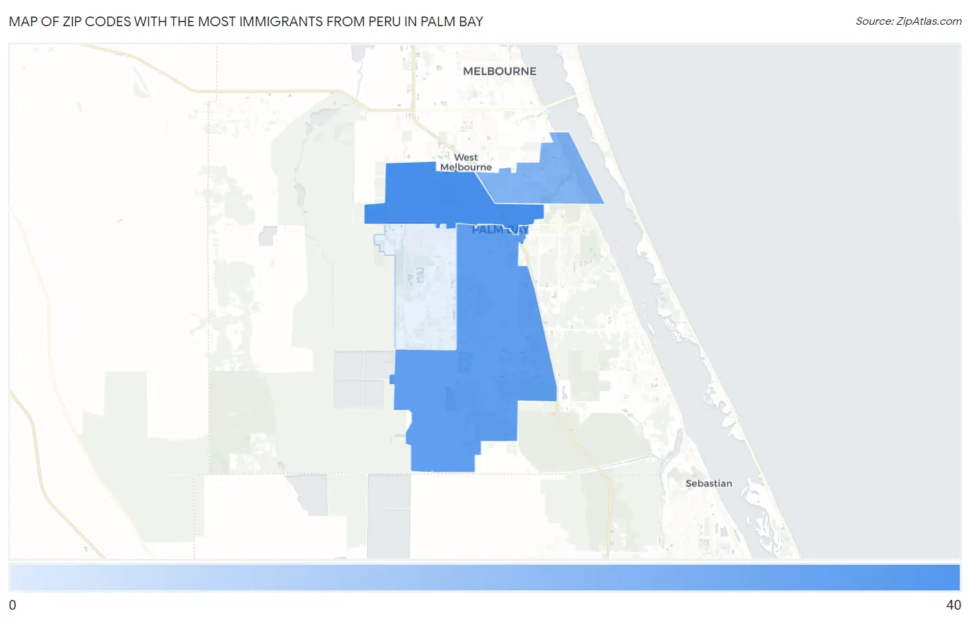 Zip Codes with the Most Immigrants from Peru in Palm Bay Map
