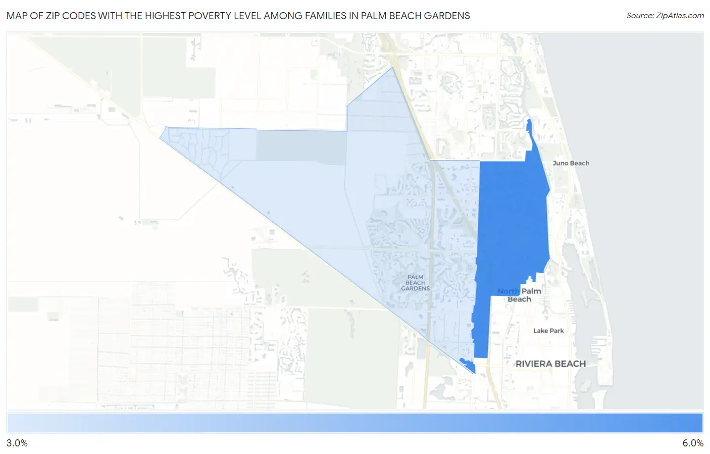 Zip Codes with the Highest Poverty Level Among Families in Palm Beach Gardens Map