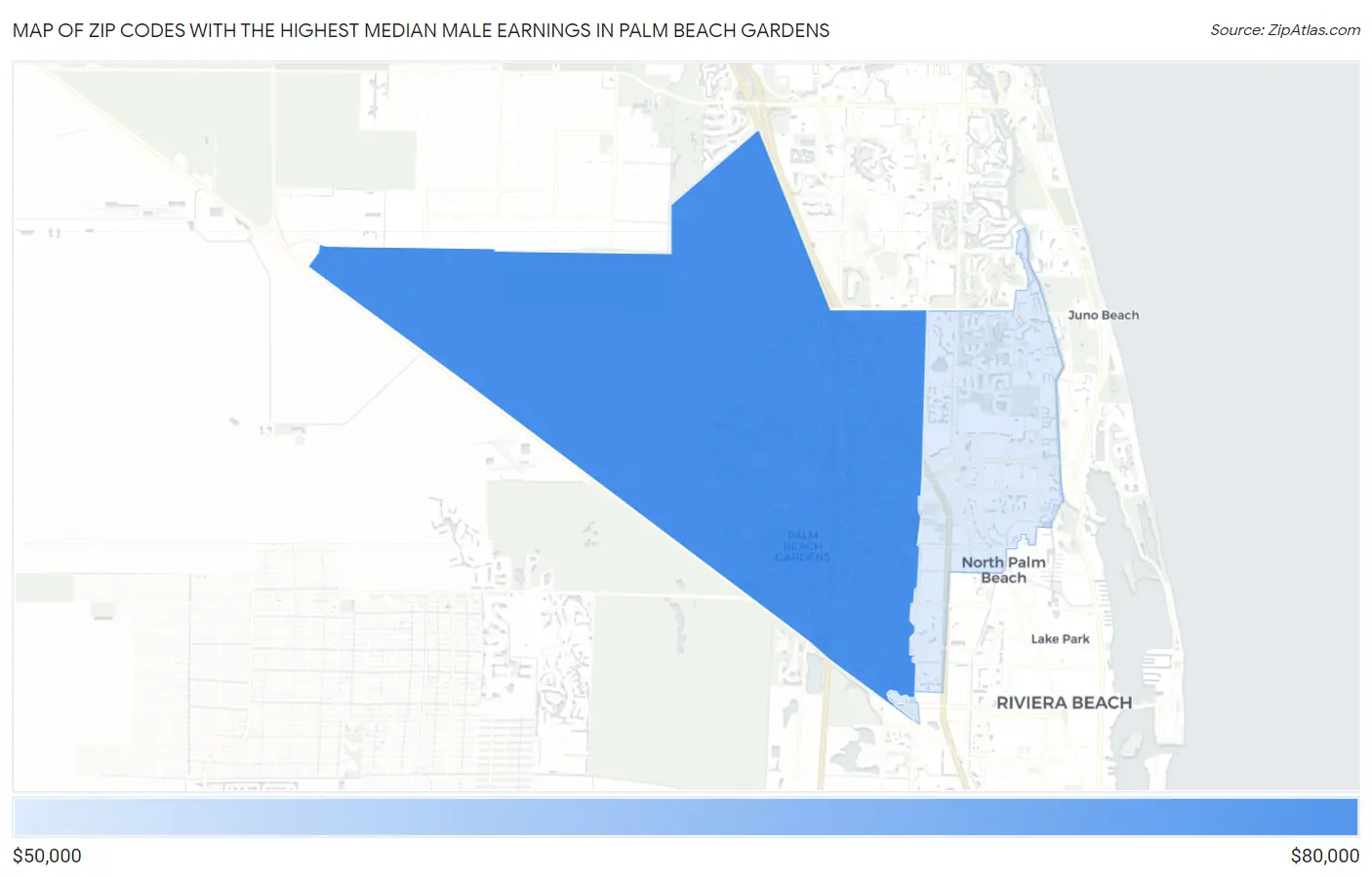Zip Codes with the Highest Median Male Earnings in Palm Beach Gardens Map