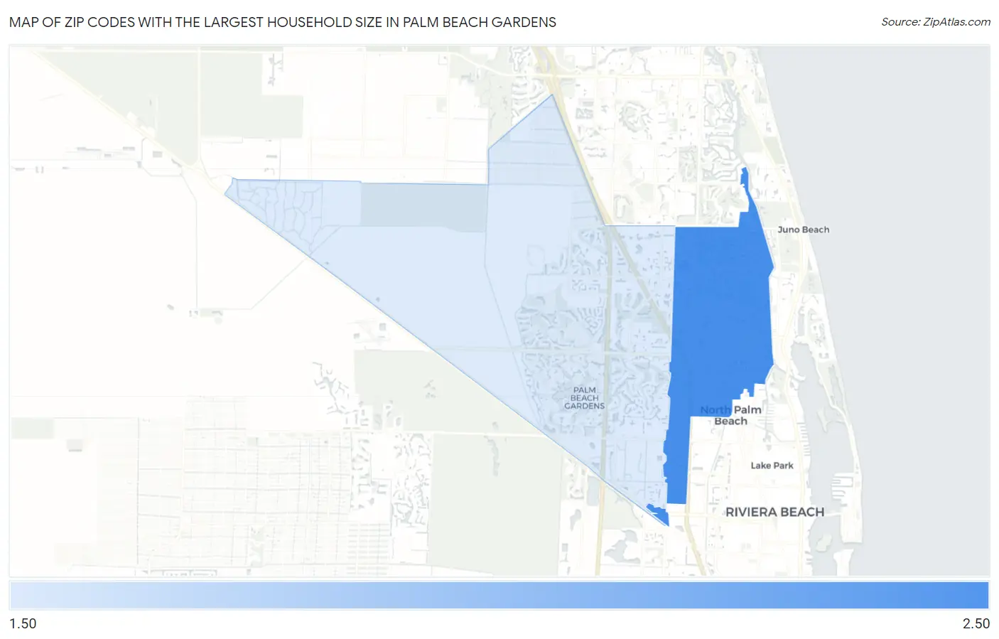 Zip Codes with the Largest Household Size in Palm Beach Gardens Map
