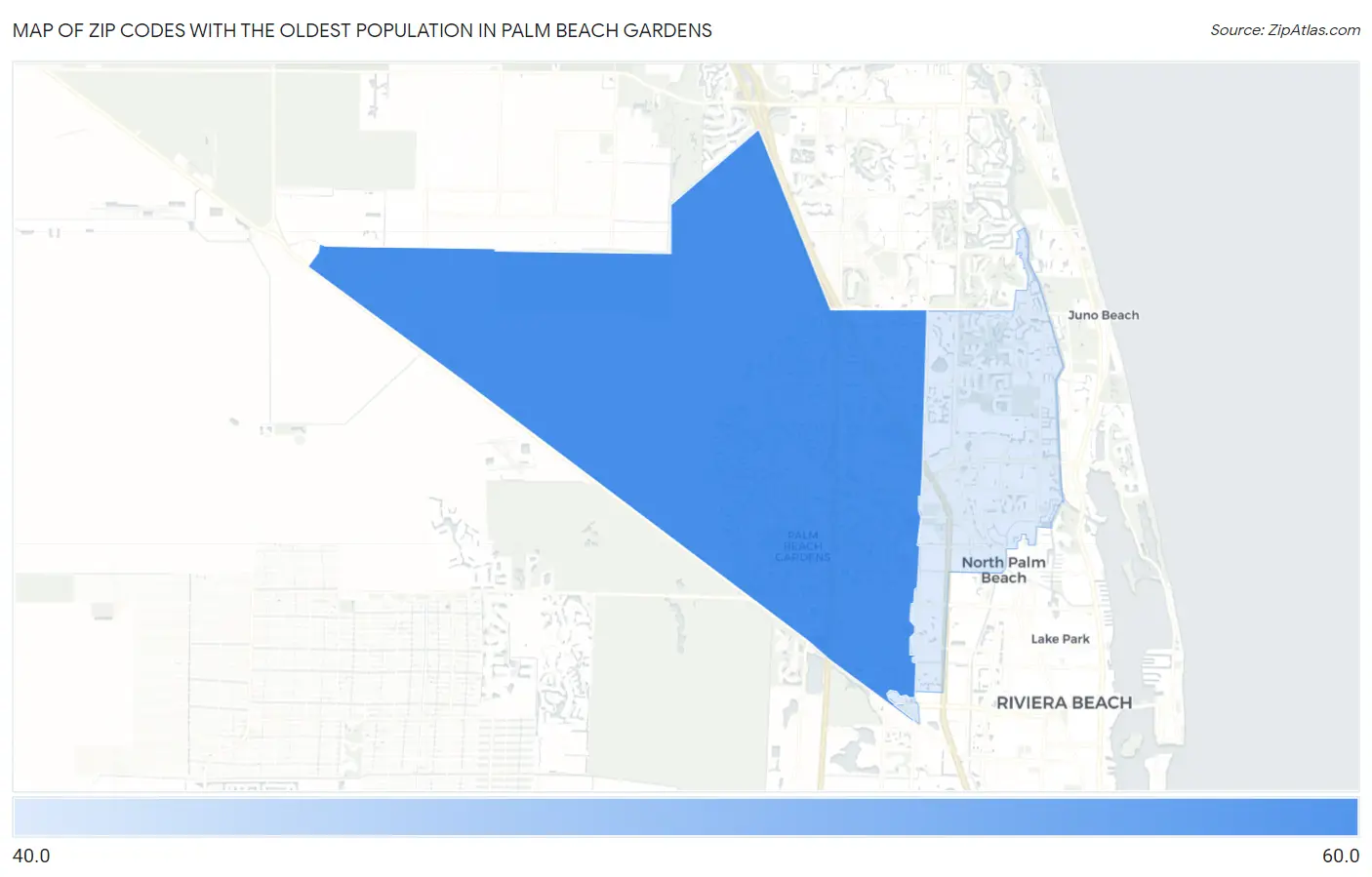 Zip Codes with the Oldest Population in Palm Beach Gardens Map
