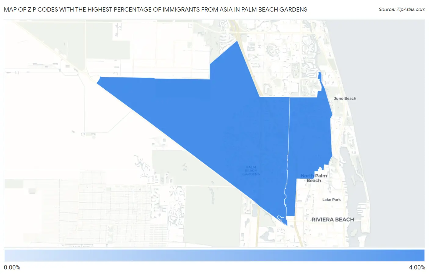 Zip Codes with the Highest Percentage of Immigrants from Asia in Palm Beach Gardens Map