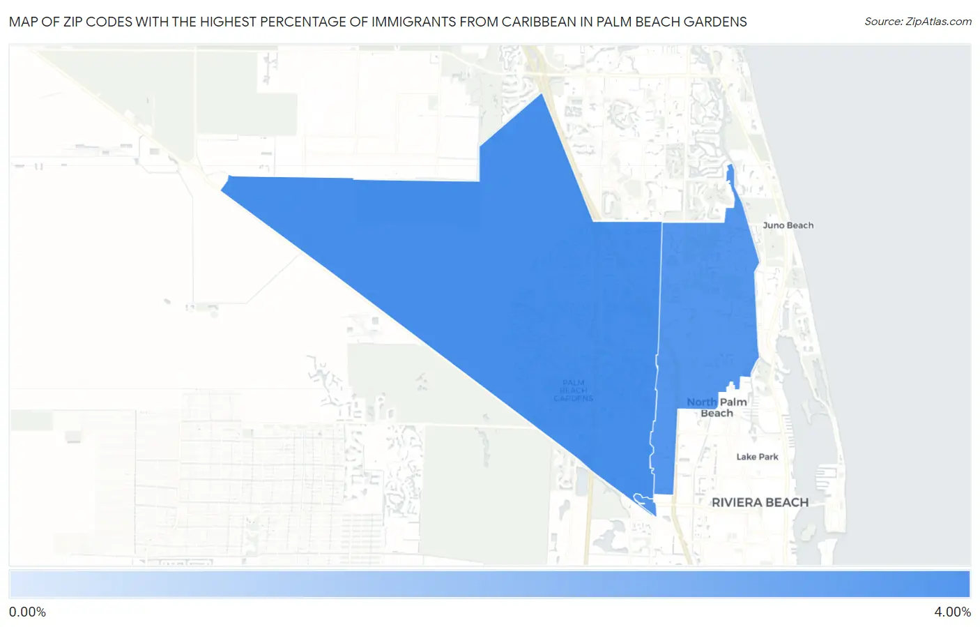 Zip Codes with the Highest Percentage of Immigrants from Caribbean in Palm Beach Gardens Map