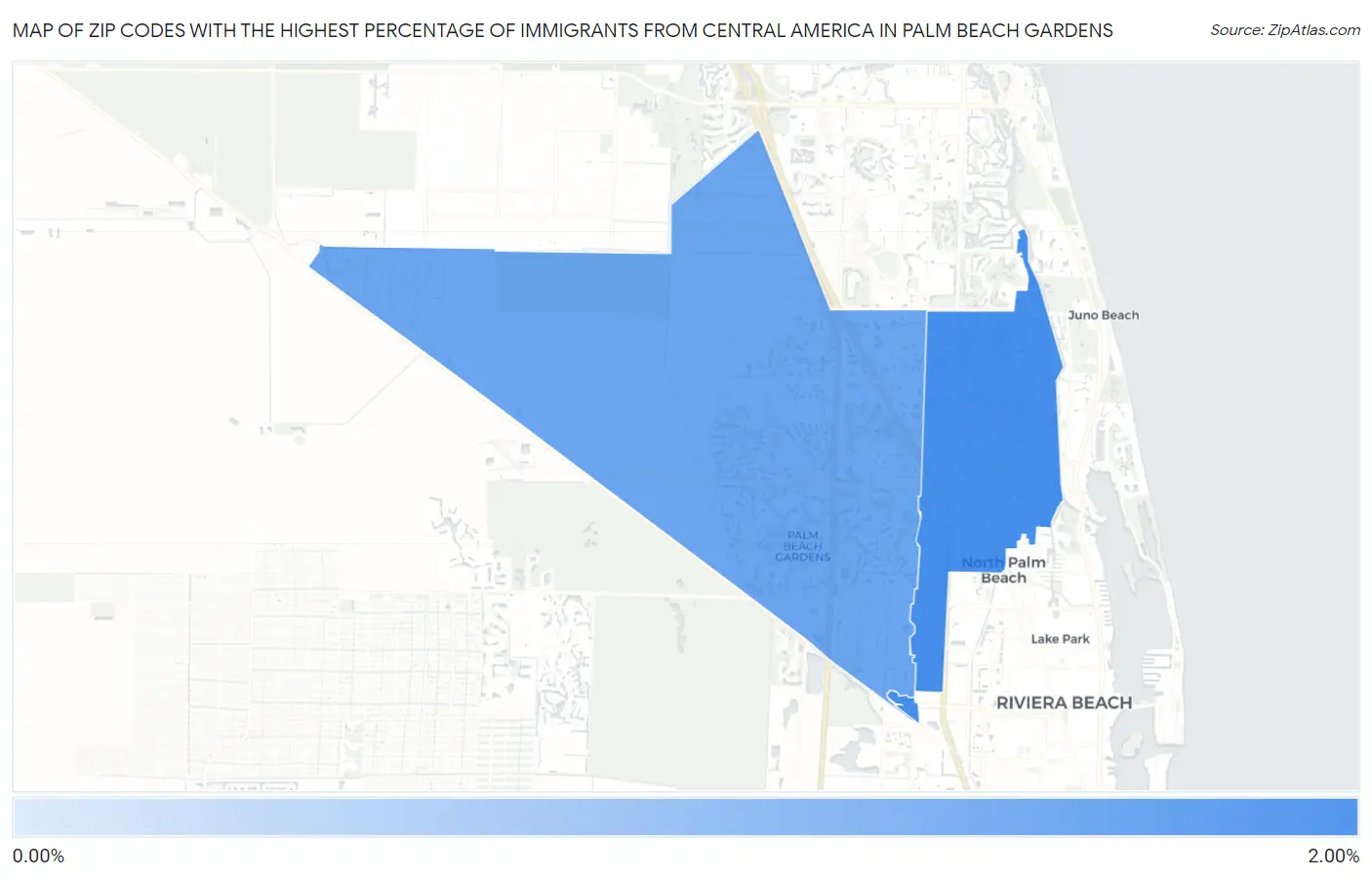 Zip Codes with the Highest Percentage of Immigrants from Central America in Palm Beach Gardens Map
