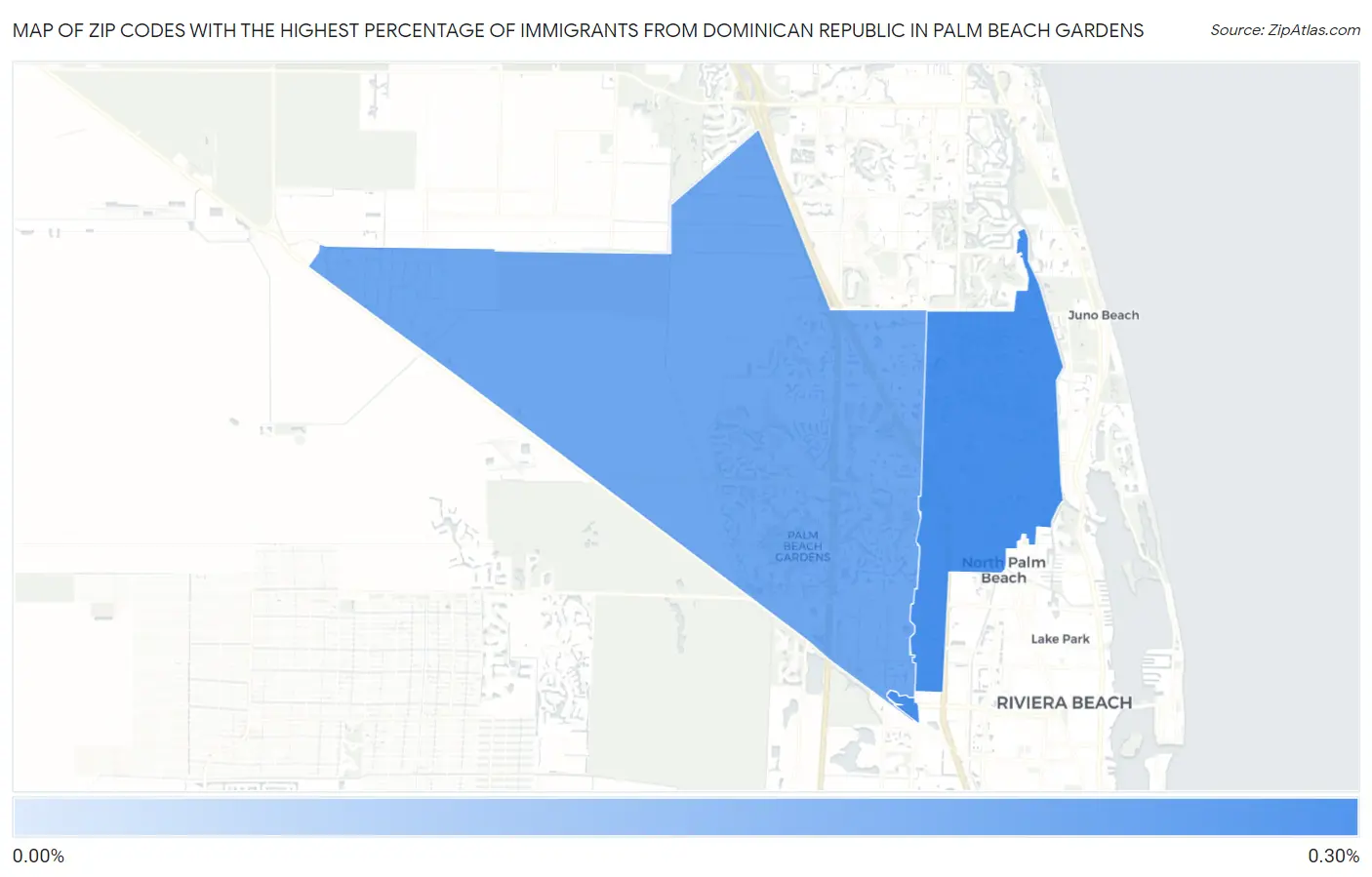 Zip Codes with the Highest Percentage of Immigrants from Dominican Republic in Palm Beach Gardens Map