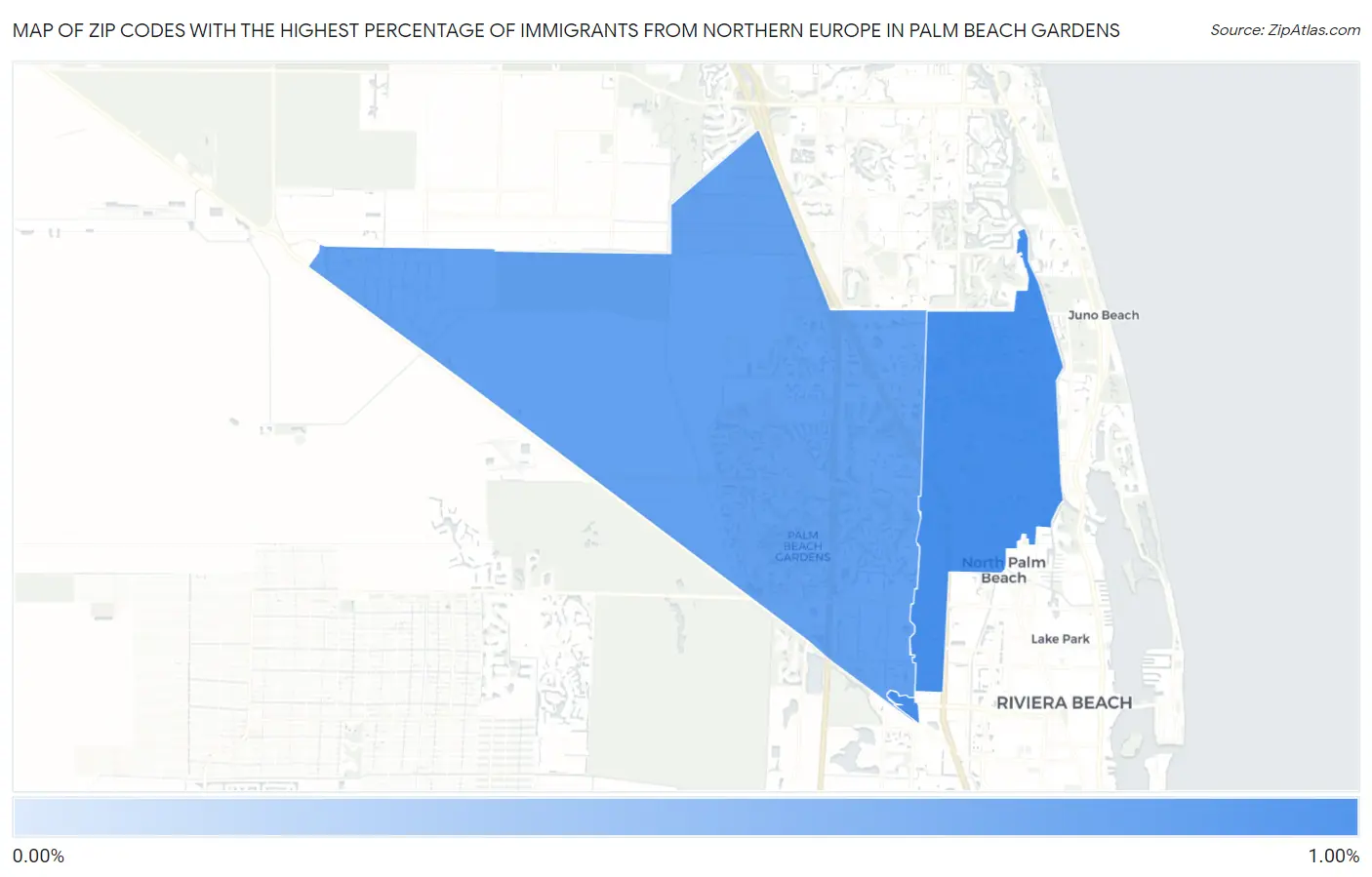 Zip Codes with the Highest Percentage of Immigrants from Northern Europe in Palm Beach Gardens Map