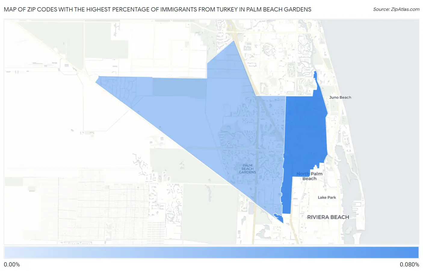 Zip Codes with the Highest Percentage of Immigrants from Turkey in Palm Beach Gardens Map
