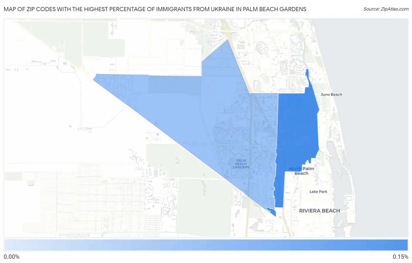 Zip Codes with the Highest Percentage of Immigrants from Ukraine in Palm Beach Gardens Map