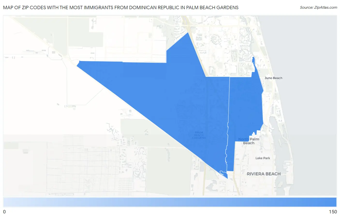 Zip Codes with the Most Immigrants from Dominican Republic in Palm Beach Gardens Map