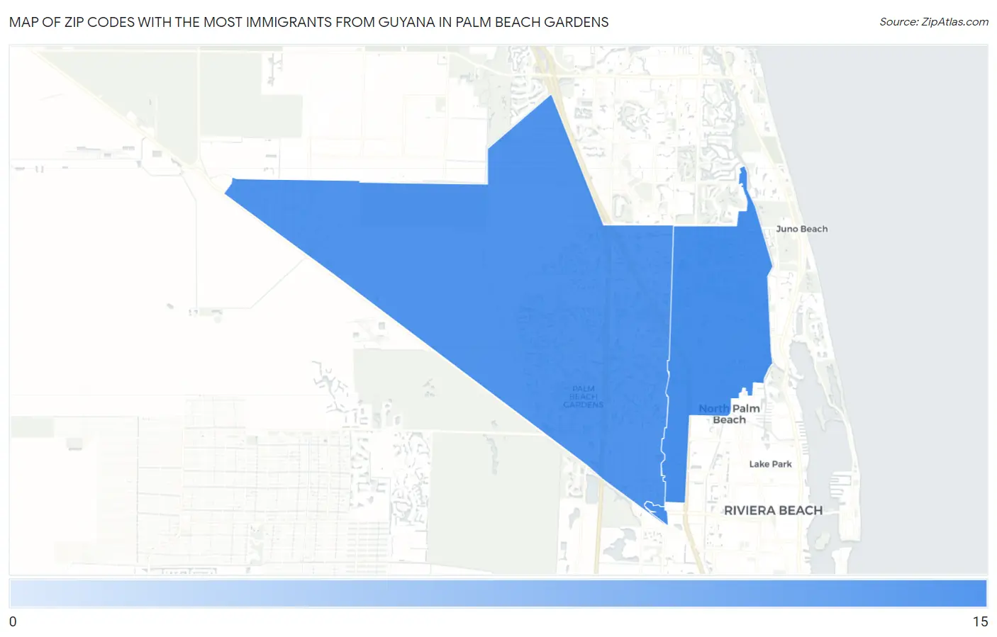 Zip Codes with the Most Immigrants from Guyana in Palm Beach Gardens Map