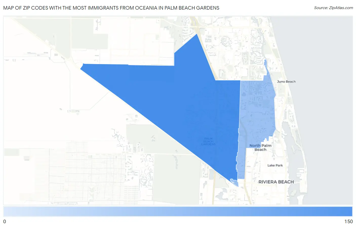 Zip Codes with the Most Immigrants from Oceania in Palm Beach Gardens Map