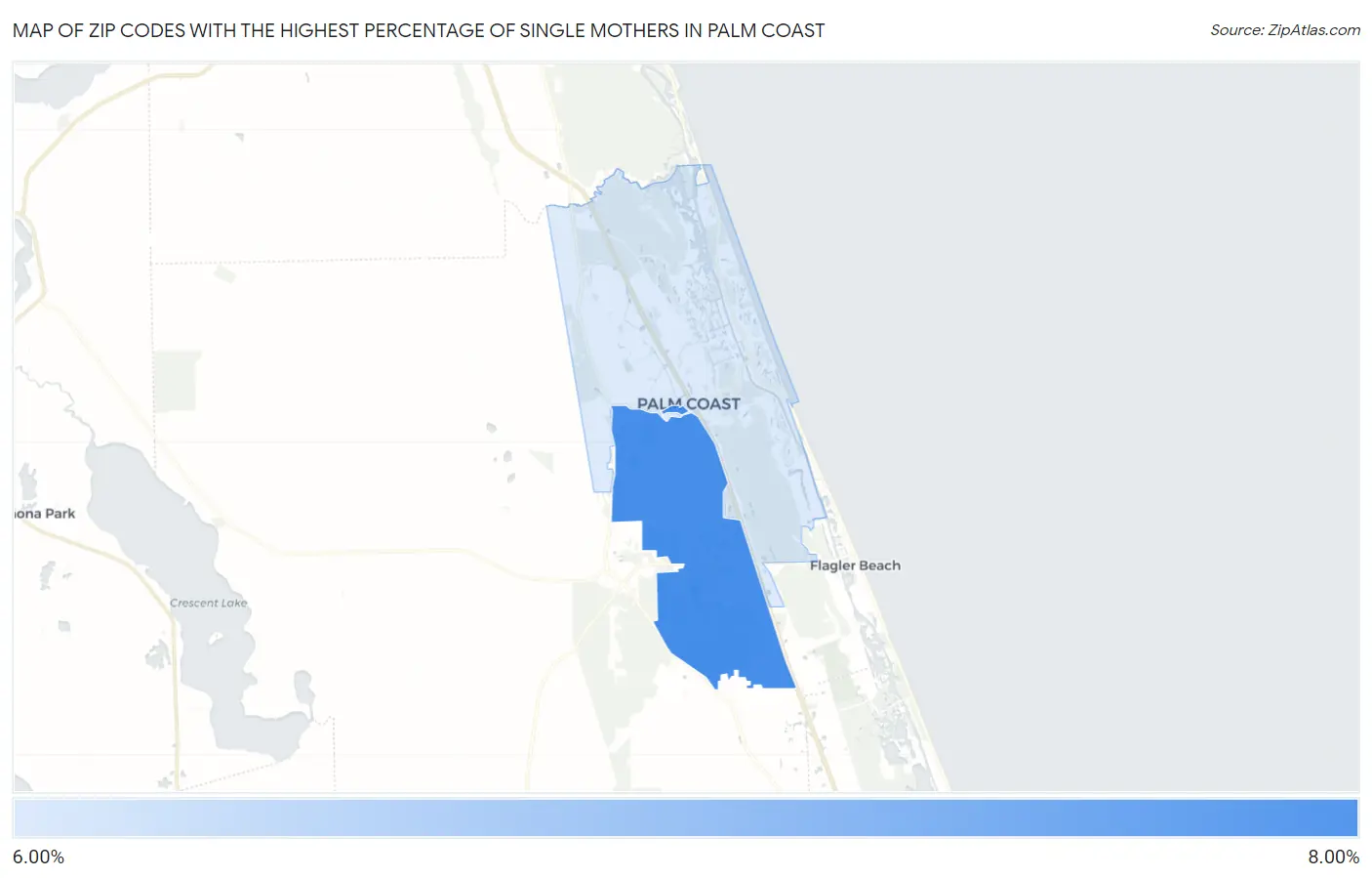 Zip Codes with the Highest Percentage of Single Mothers in Palm Coast Map