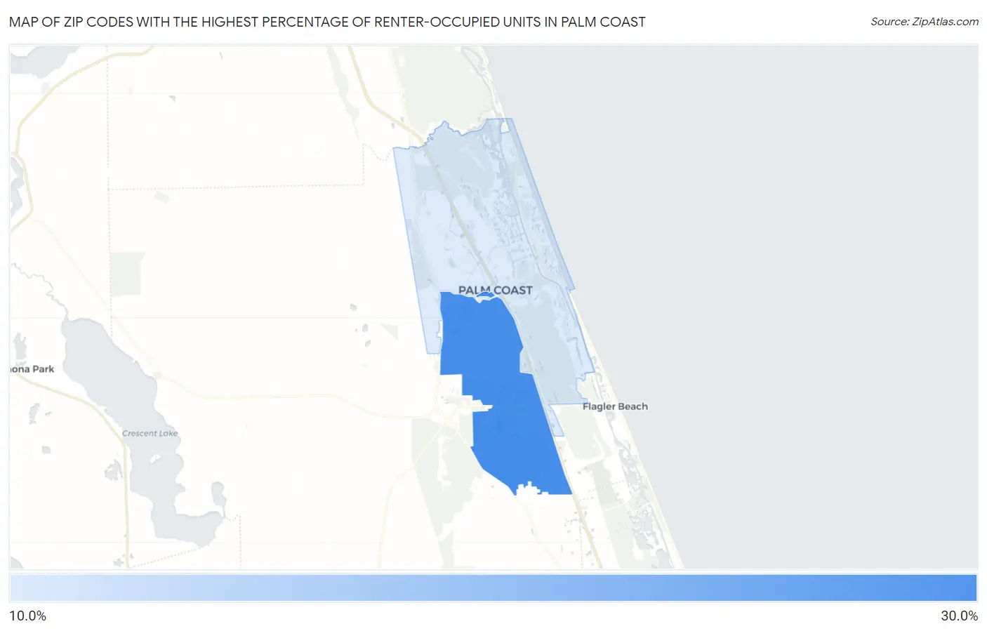 Zip Codes with the Highest Percentage of Renter-Occupied Units in Palm Coast Map