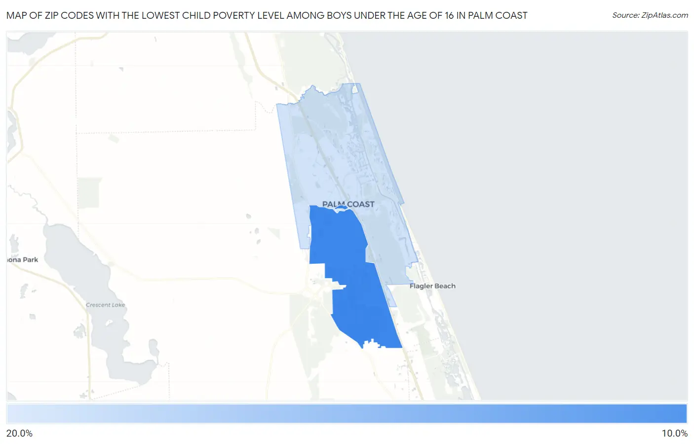 Zip Codes with the Lowest Child Poverty Level Among Boys Under the Age of 16 in Palm Coast Map