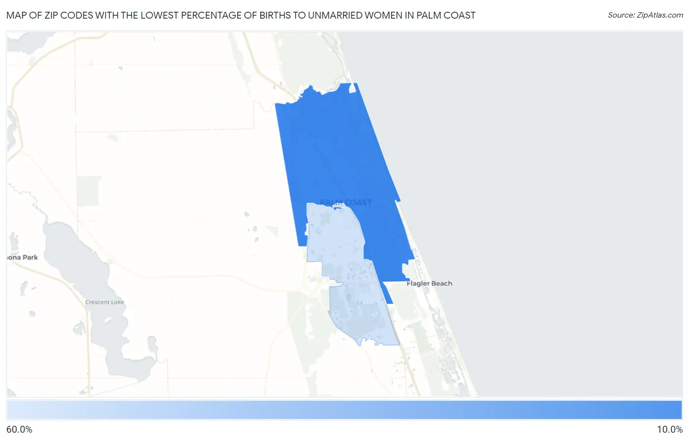 Zip Codes with the Lowest Percentage of Births to Unmarried Women in Palm Coast Map