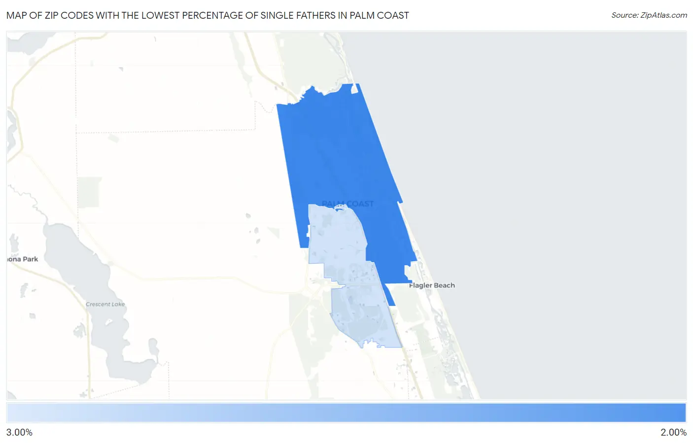 Zip Codes with the Lowest Percentage of Single Fathers in Palm Coast Map