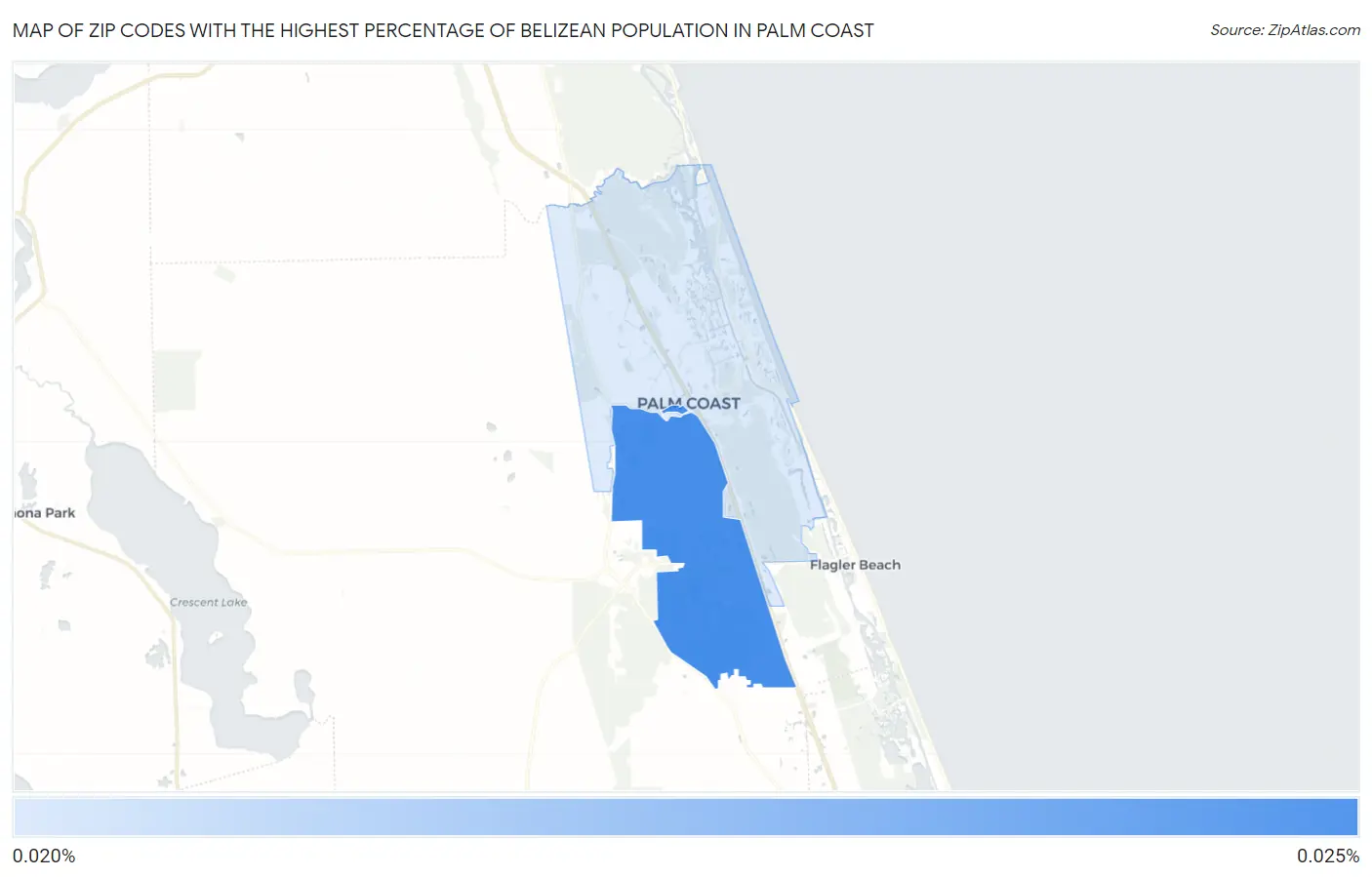 Zip Codes with the Highest Percentage of Belizean Population in Palm Coast Map