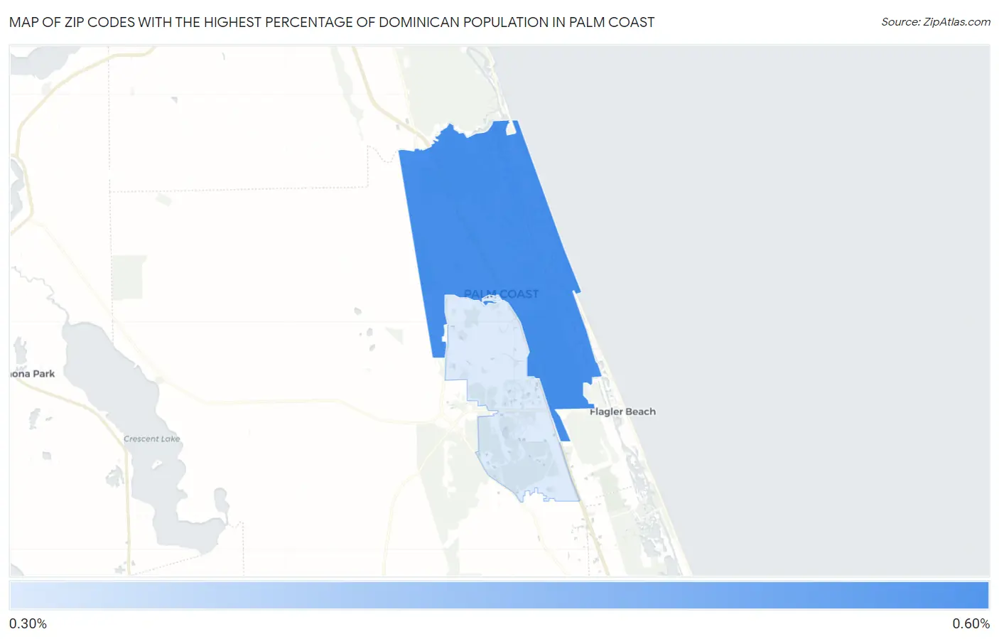 Zip Codes with the Highest Percentage of Dominican Population in Palm Coast Map
