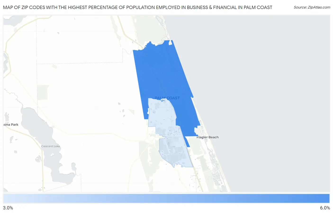 Zip Codes with the Highest Percentage of Population Employed in Business & Financial in Palm Coast Map