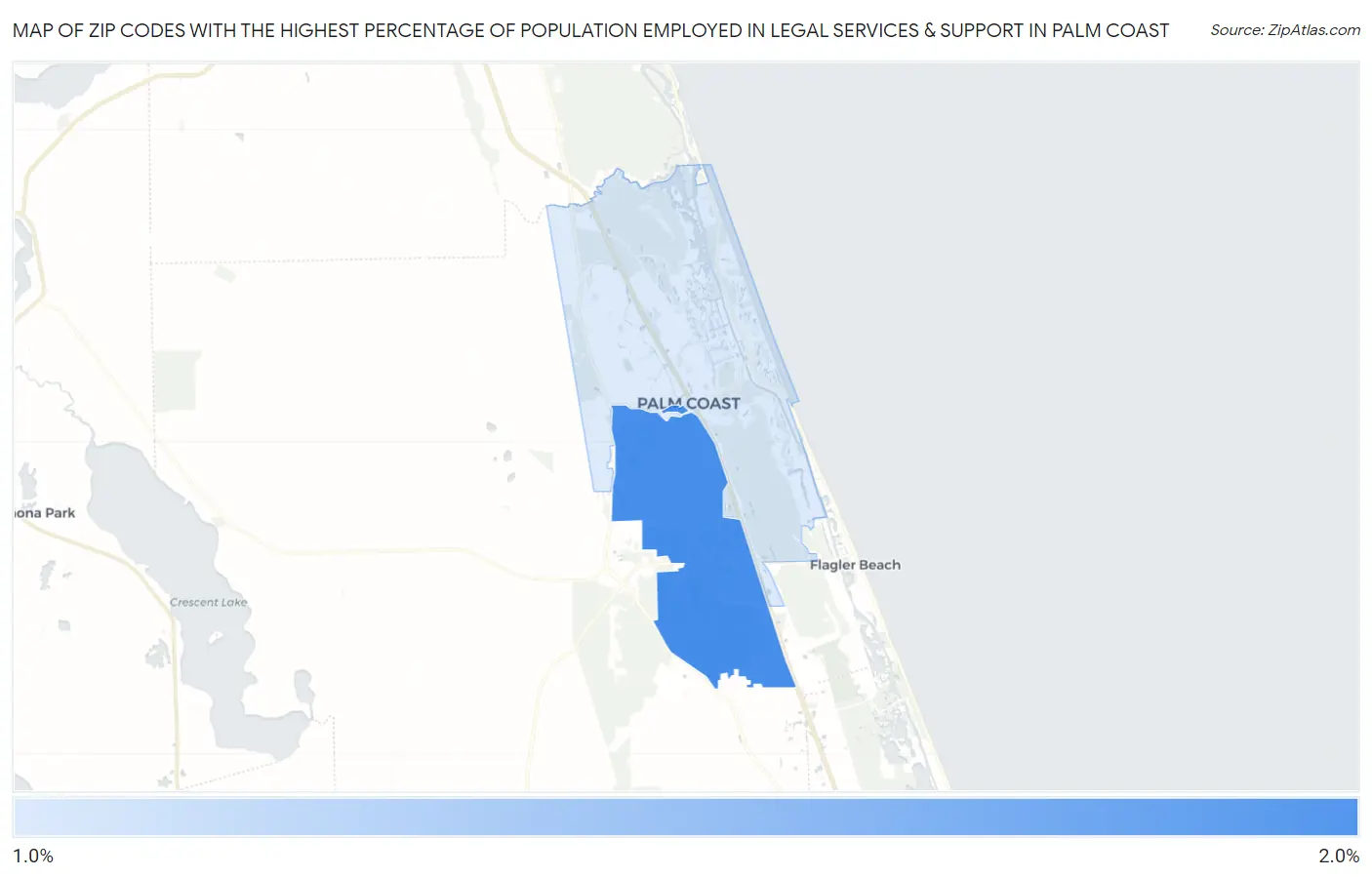 Zip Codes with the Highest Percentage of Population Employed in Legal Services & Support in Palm Coast Map
