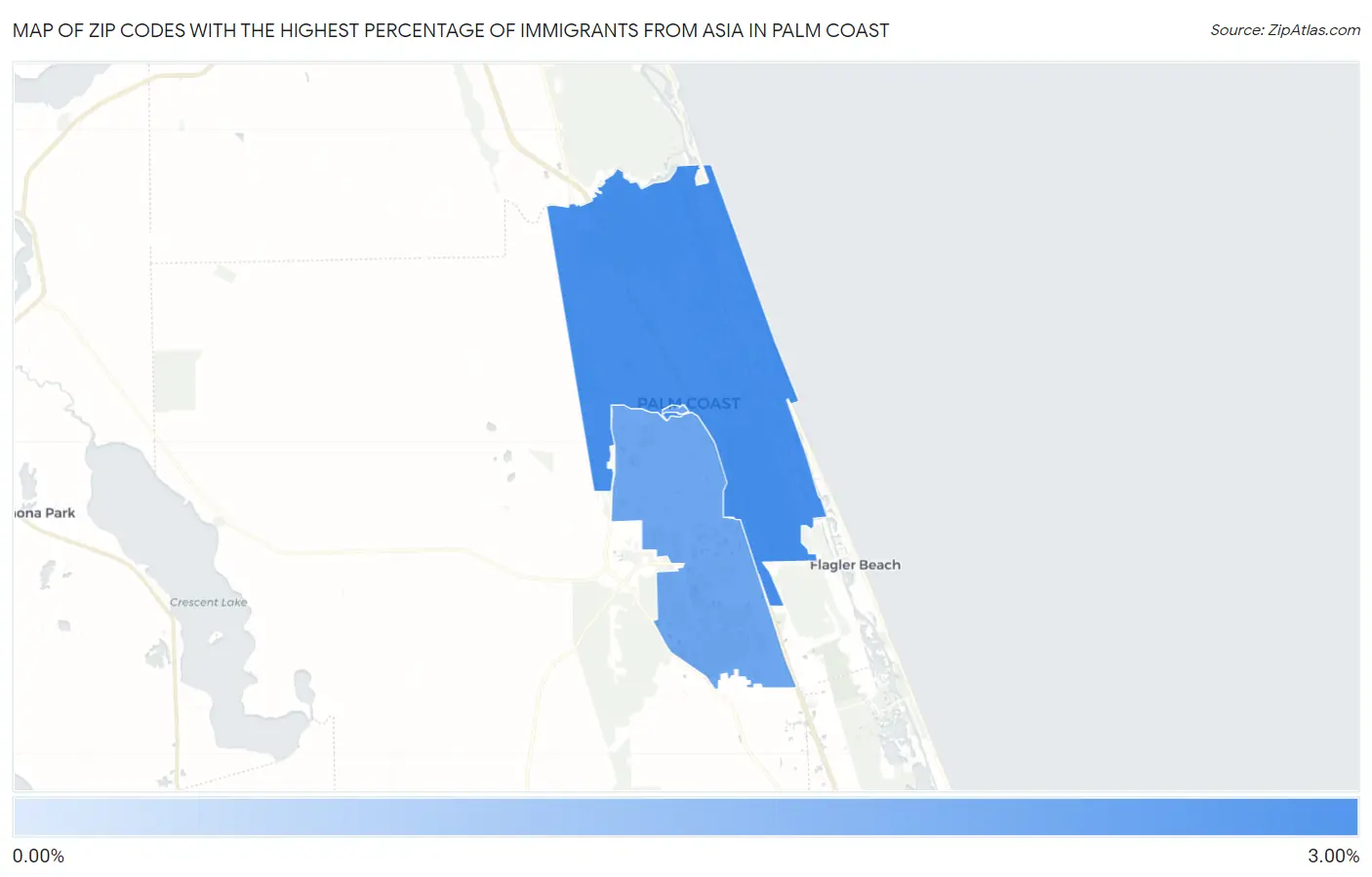 Zip Codes with the Highest Percentage of Immigrants from Asia in Palm Coast Map