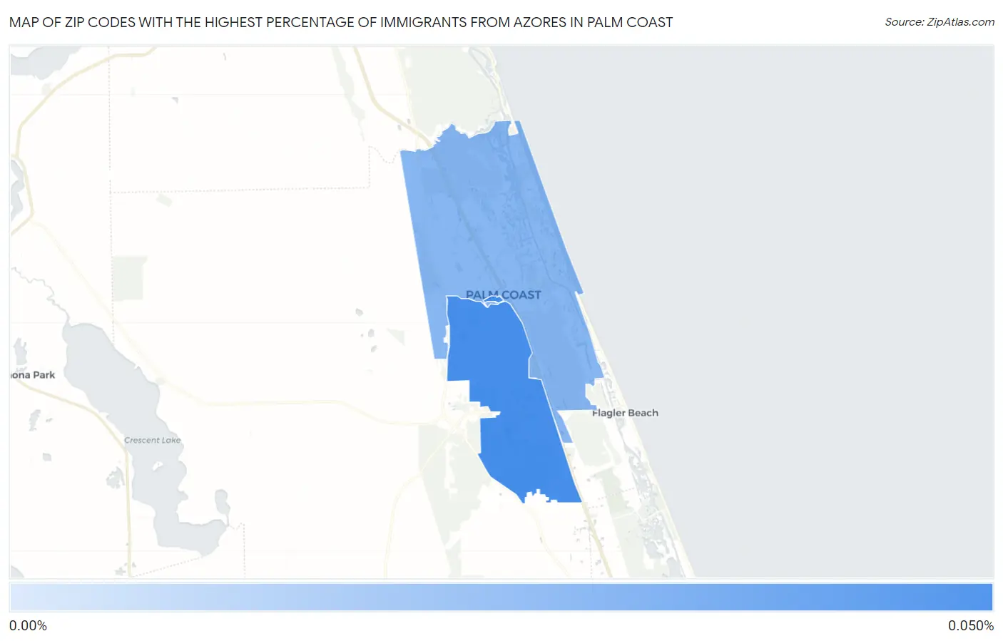 Zip Codes with the Highest Percentage of Immigrants from Azores in Palm Coast Map