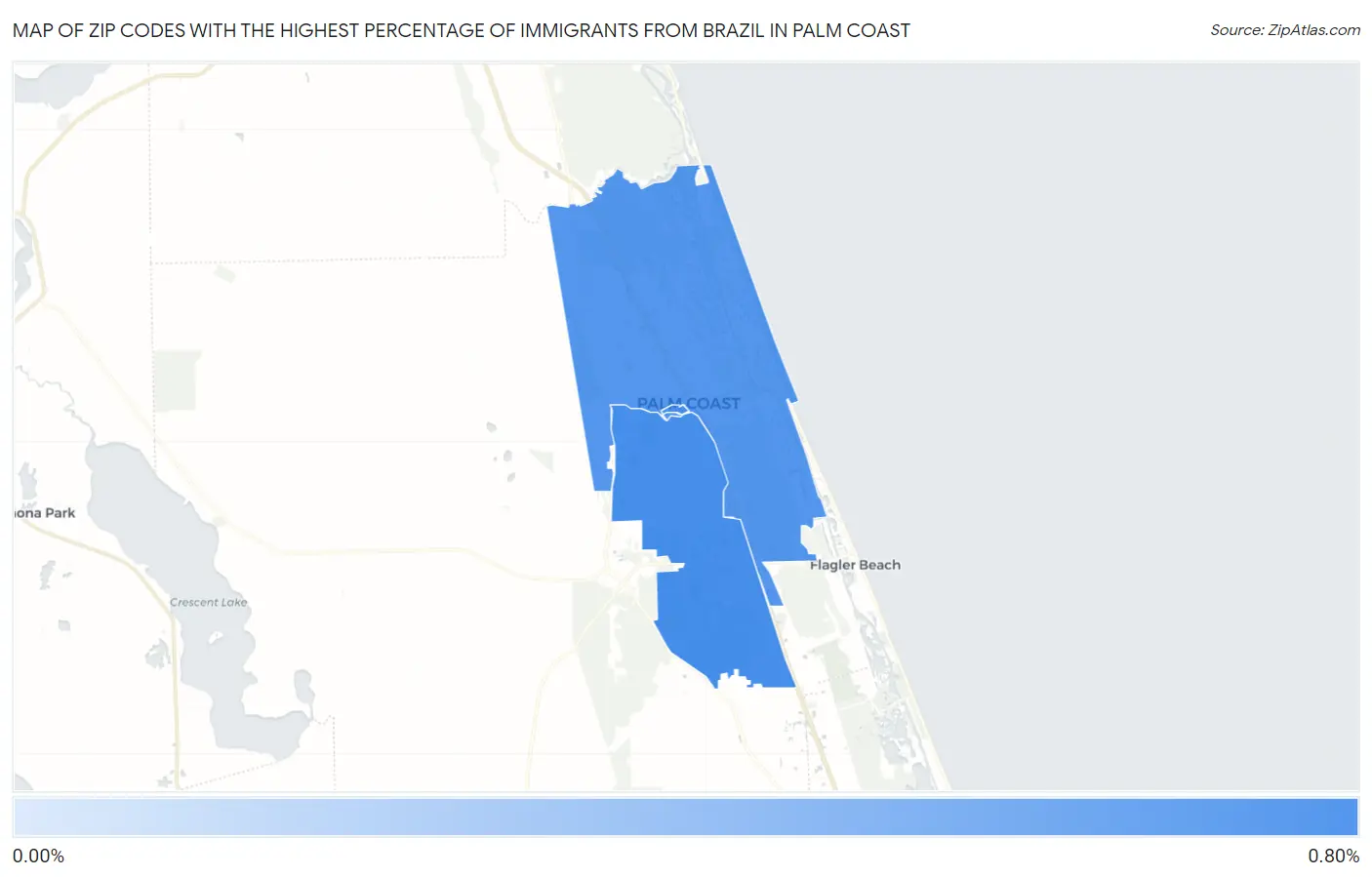 Zip Codes with the Highest Percentage of Immigrants from Brazil in Palm Coast Map