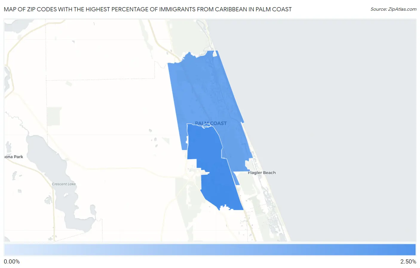 Zip Codes with the Highest Percentage of Immigrants from Caribbean in Palm Coast Map