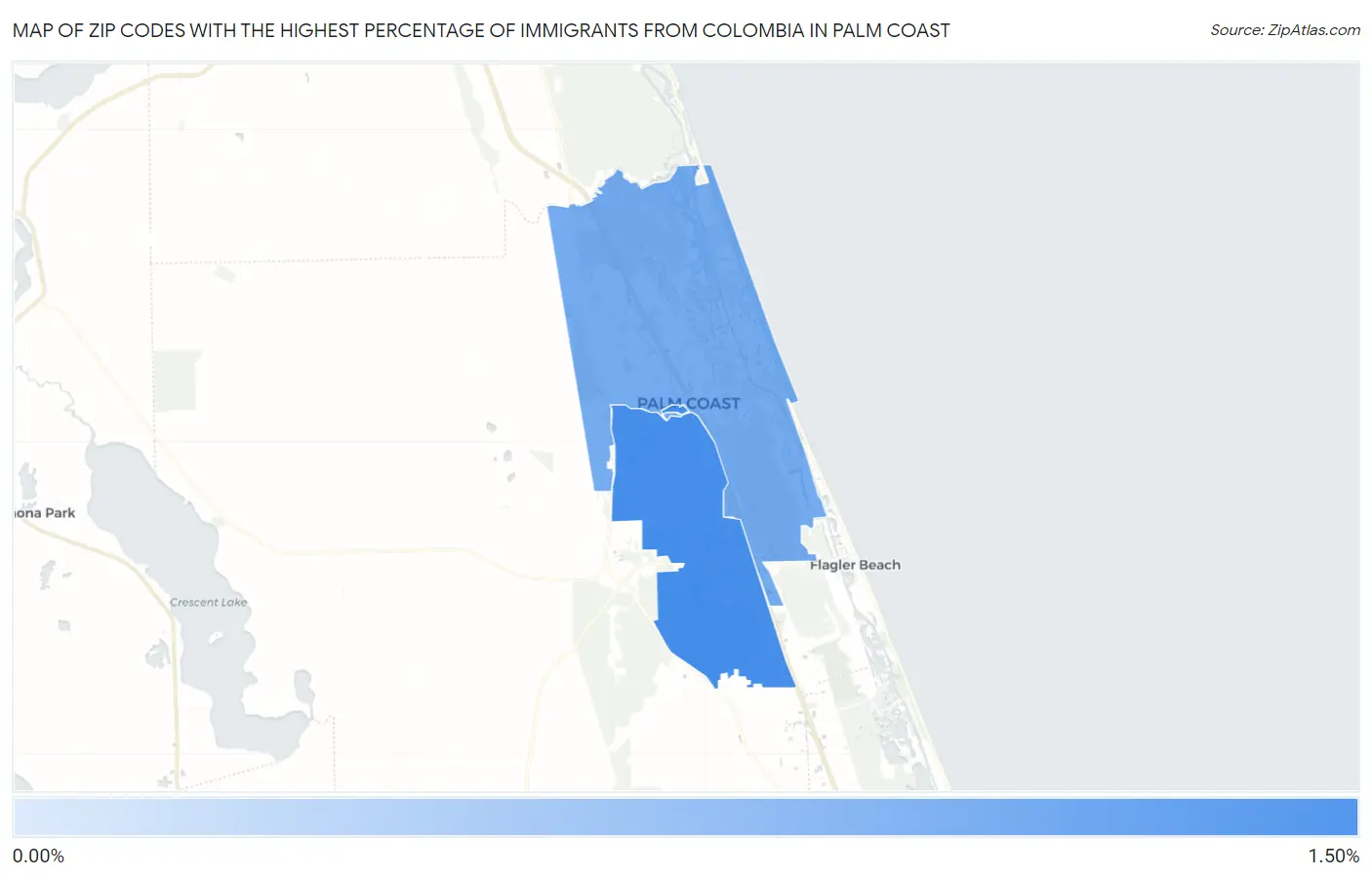 Zip Codes with the Highest Percentage of Immigrants from Colombia in Palm Coast Map