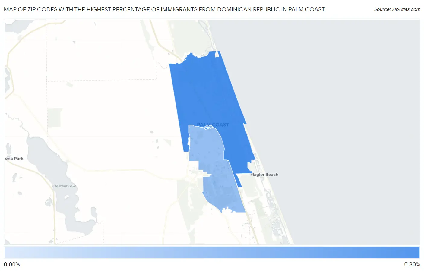 Zip Codes with the Highest Percentage of Immigrants from Dominican Republic in Palm Coast Map