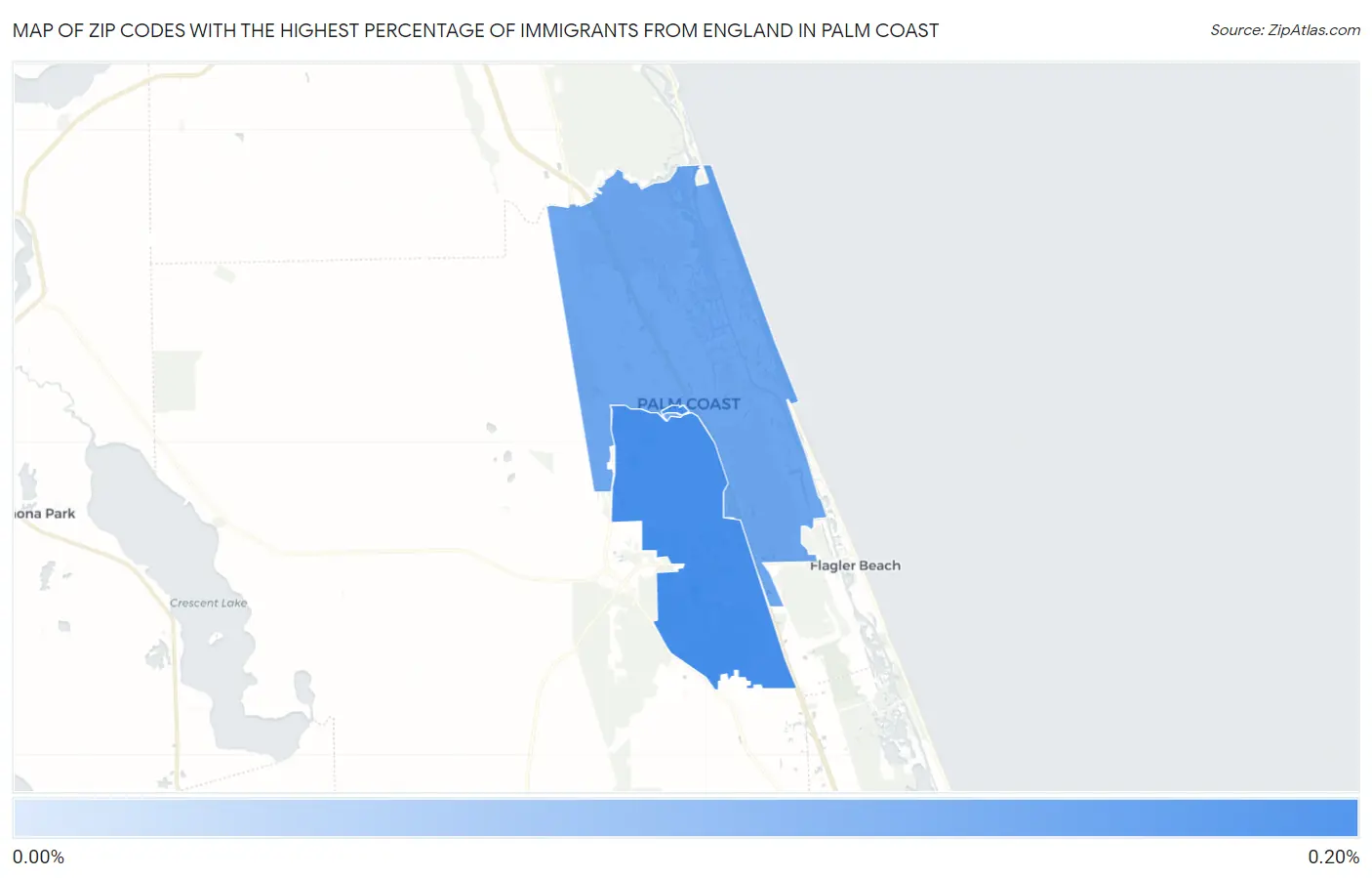 Zip Codes with the Highest Percentage of Immigrants from England in Palm Coast Map
