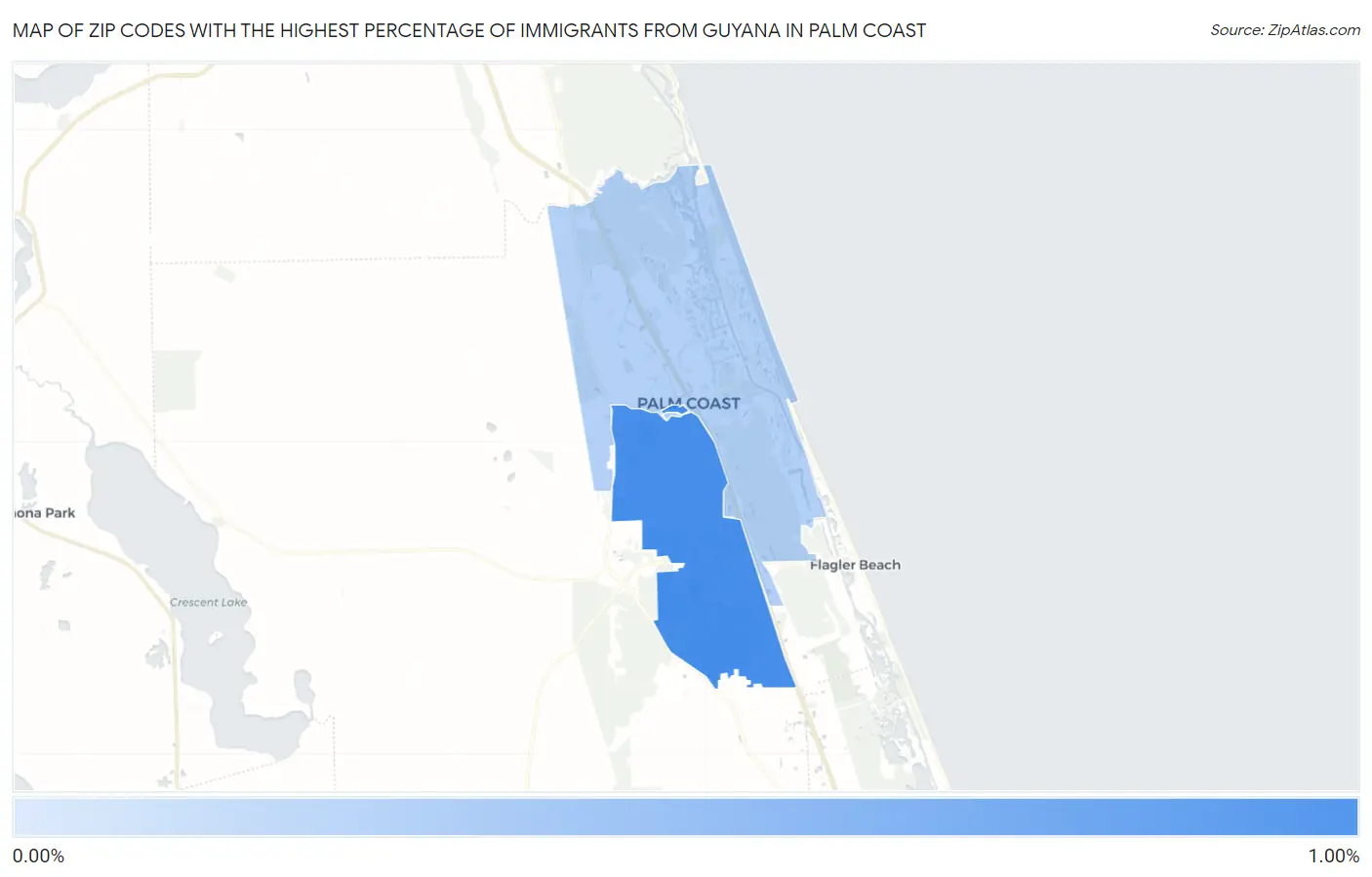 Zip Codes with the Highest Percentage of Immigrants from Guyana in Palm Coast Map